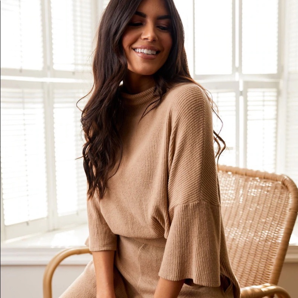 Sunday Scaries Tan Mock Neck Top